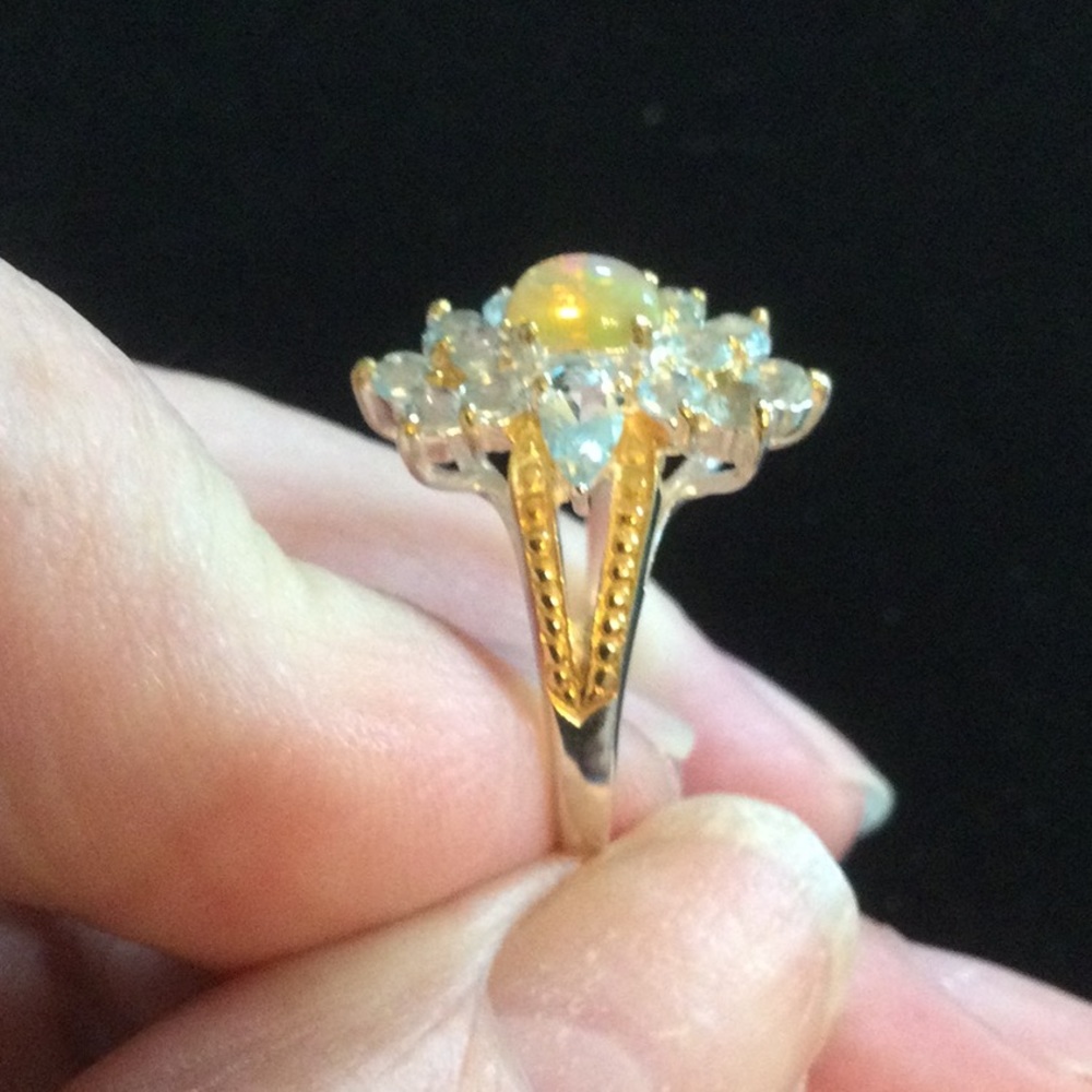 Genuine Fiery Opal & Aquamarine Ring - Picture 8 of 12